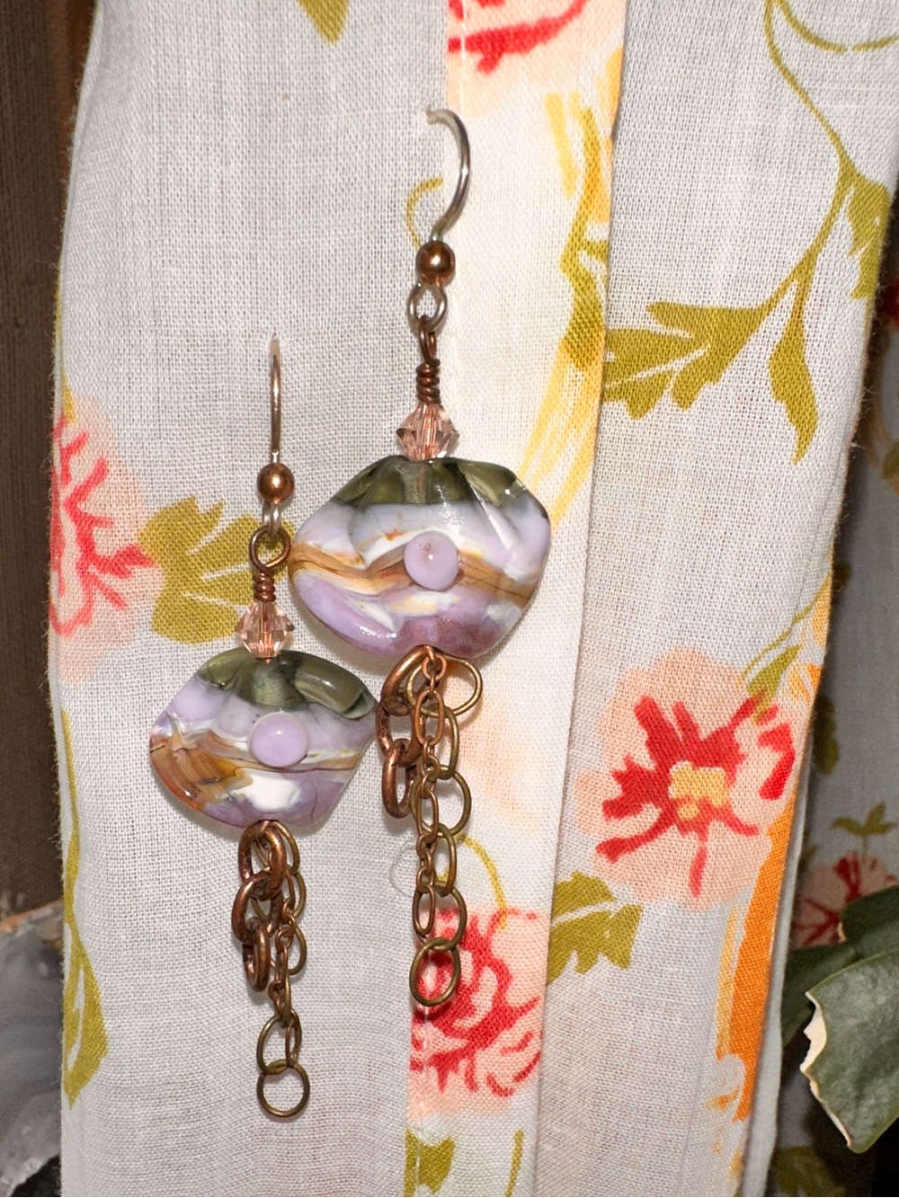 Vintage • Handmade Glass Bead & Chain Dangly Earrings